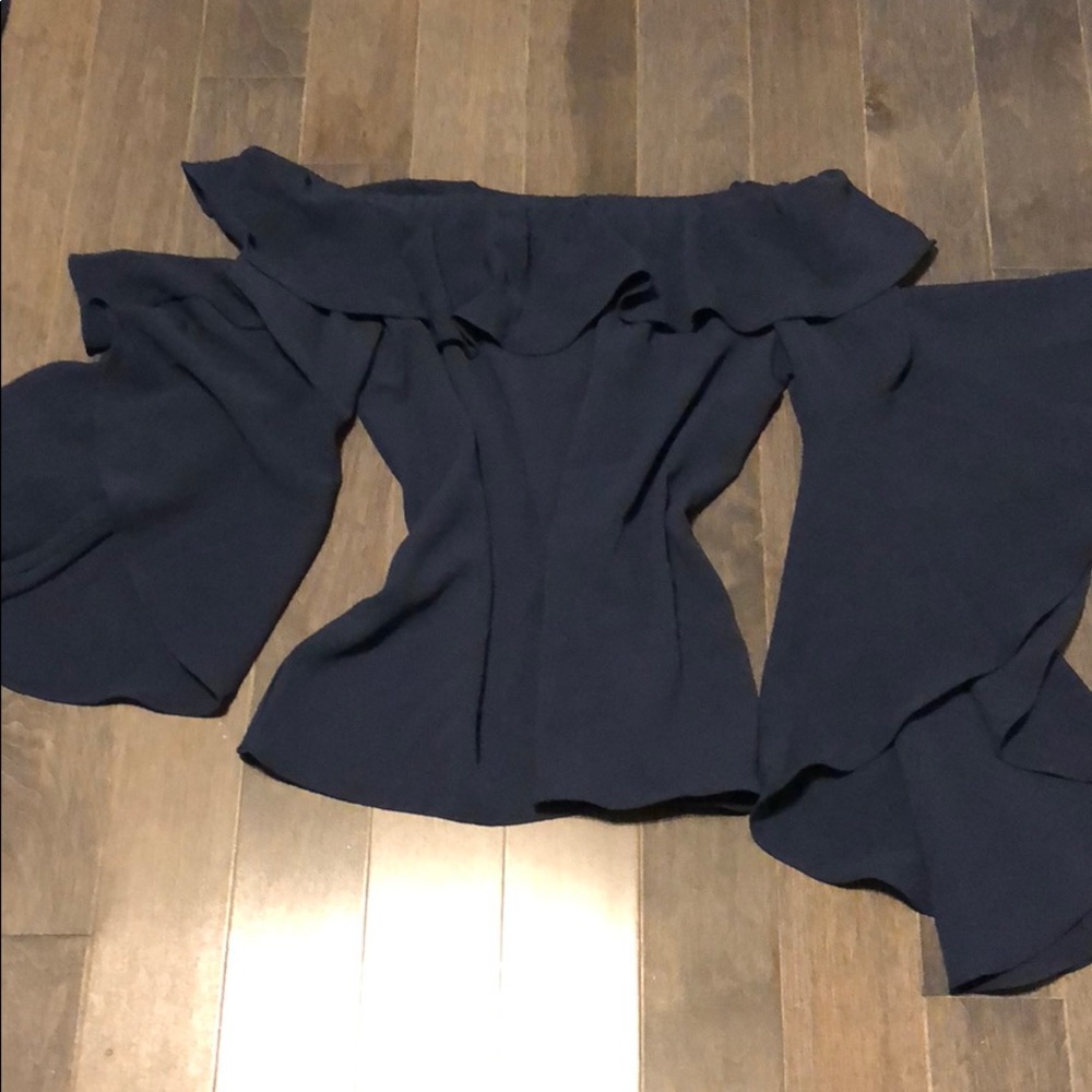 Off the shoulder boutique ruffle navy top